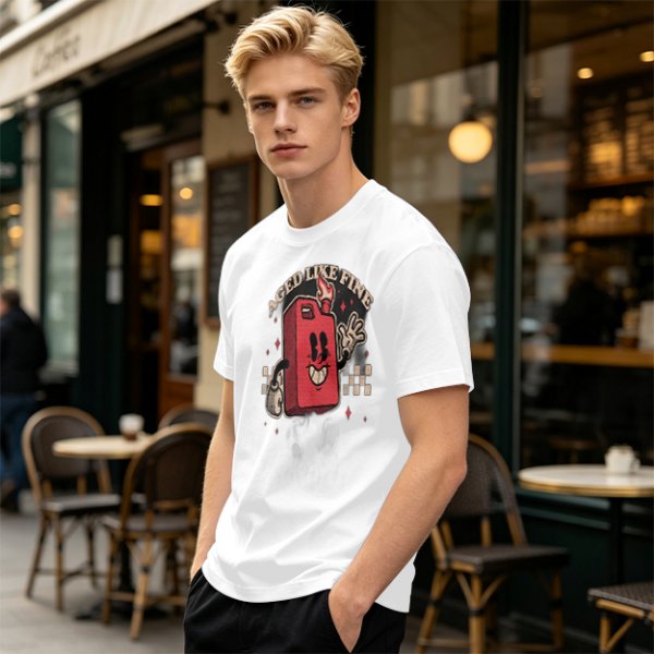 Olive T-Shirt with Retro Cartoon Gas Can 'Aged Like Fine' Print
