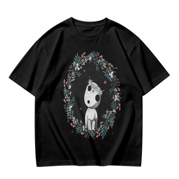 Olive T-Shirt with Kodama Forest Spirit Floral Wreath Print
