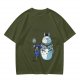 Olive T-Shirt with Mech Totoro and Girl at Bus Stop Print