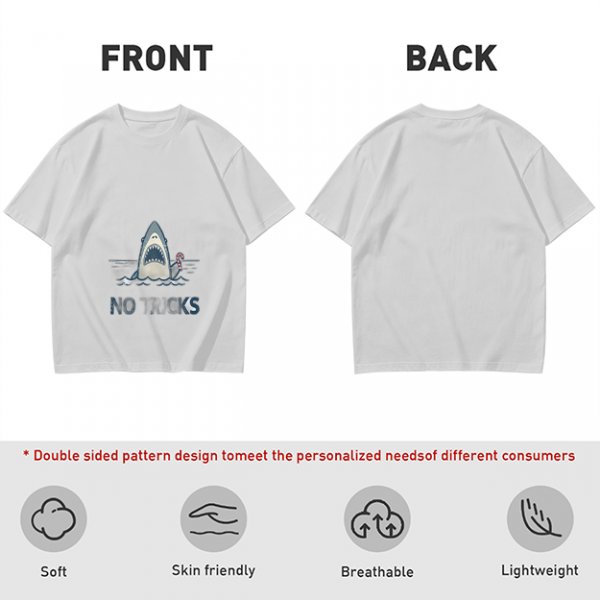 Olive T-shirt with Shark Holding Candy Cane and No Tricks Text