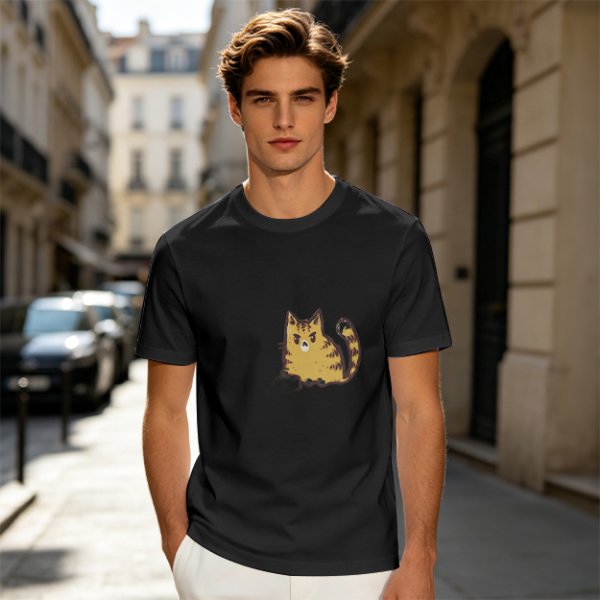 Olive Green T-Shirt With Grumpy Orange Tabby Cat Graphic