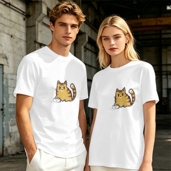 Olive Green T-Shirt With Grumpy Orange Tabby Cat Graphic