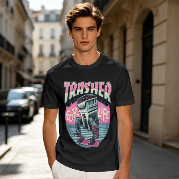 Olive T-Shirt With Trashed Skateboarding Graphic Design