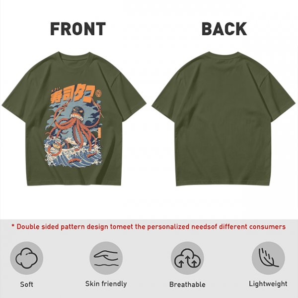 Japanese octopus sushi wave graphic t-shirt design