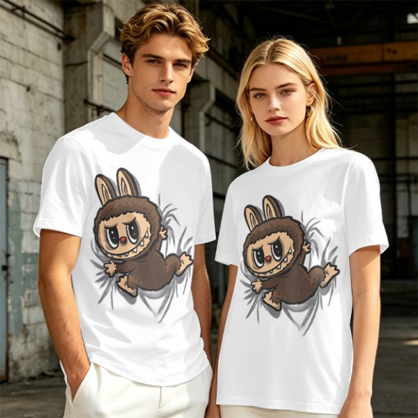Olive Green T-Shirt With Playful Monster Bunny Graphic Print