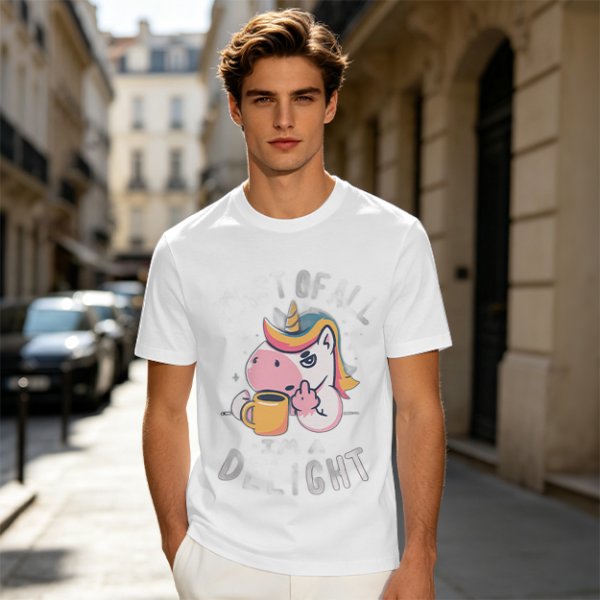 Oversized Olive T-Shirt With Sassy Unicorn Holding Coffee Print