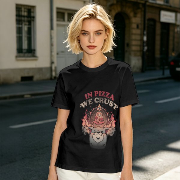 Olive T-Shirt With 'In Pizza We Crust' Pizza Dog Graphic