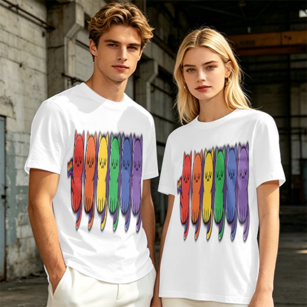 Olive T-Shirt With Rainbow Pride Cats Graphic