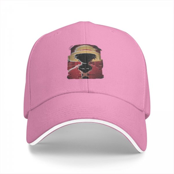 Black Baseball Cap With One Piece Luffy Silhouette Print