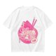 Oversized dark green t-shirt with cute pink ramen bowl graphic