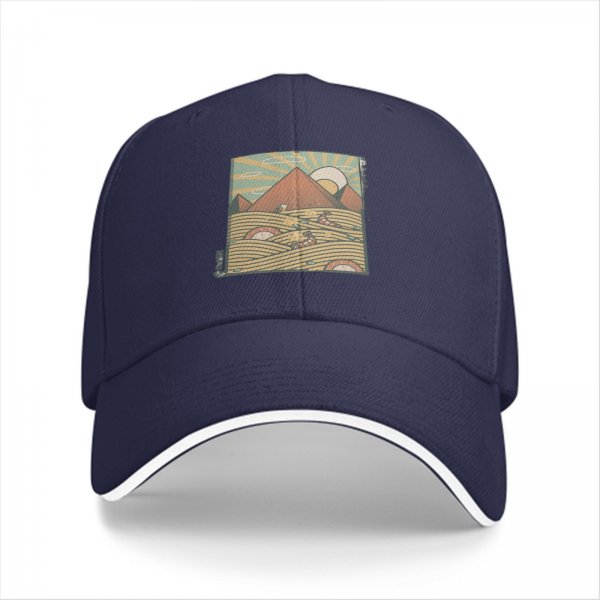 Black Baseball Cap With Retro Desert Pyramid Landscape Print