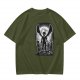 Olive t-shirt with dark anime winged warrior under full moon print