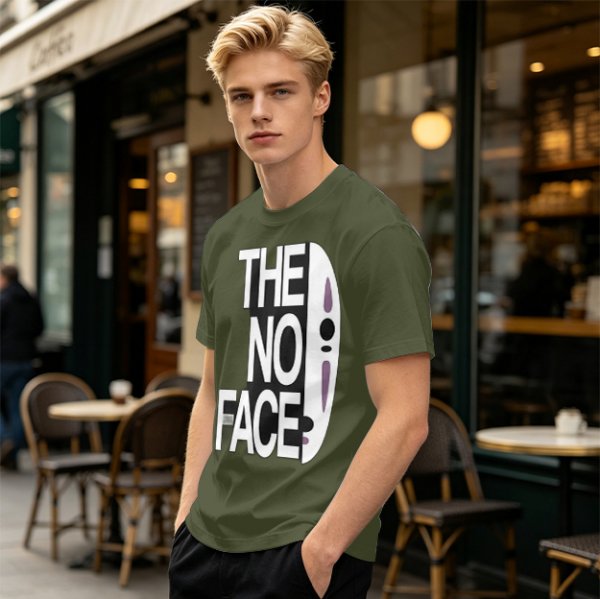 Olive T-shirt with The No Face graphic print