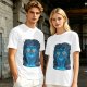 Olive T-shirt with Glowing Blue Cheshire Cat Graphic