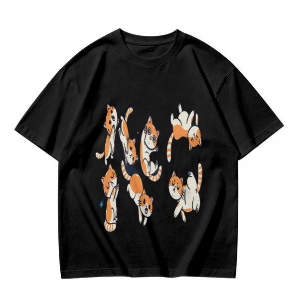 Olive T-Shirt With Playful Orange Kitten Illustrations