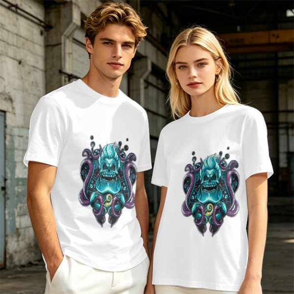 Olive T-Shirt With Octopus Skull Graphic Print