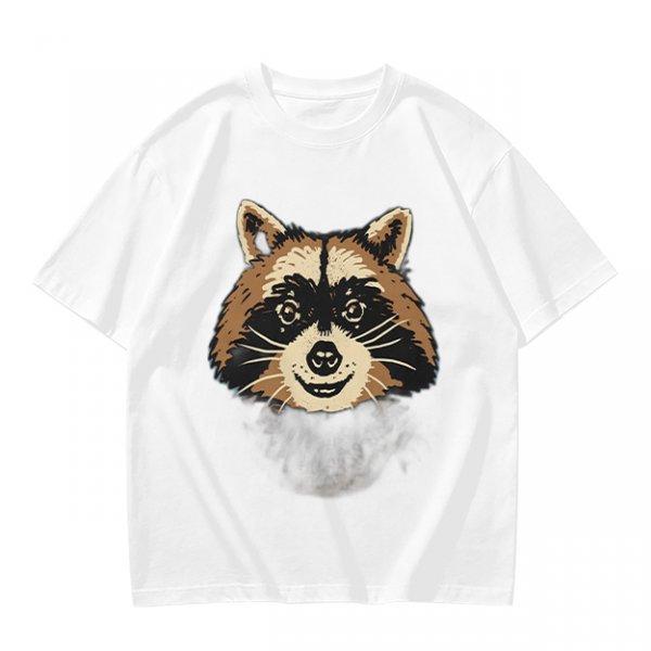 Olive Green T-Shirt With Smiling Raccoon Graphic Print