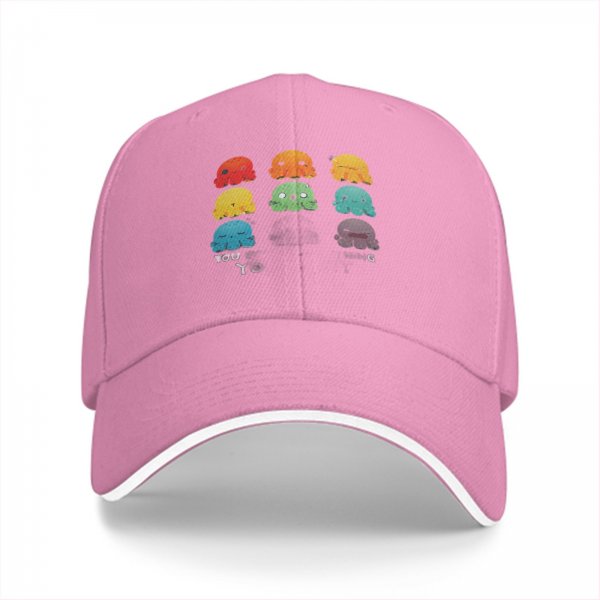 Black baseball cap with colorful emotional octopus graphic print
