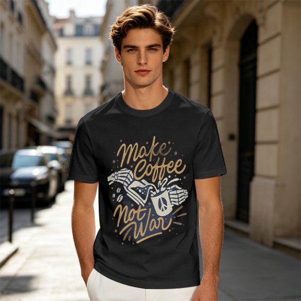 Make Coffee Not War Skeleton Hand Graphic T-Shirt