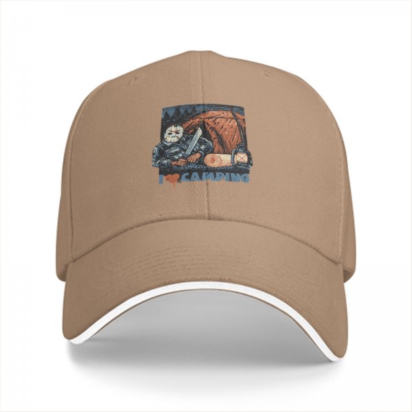 Black Baseball Cap With I Love Camping Jason Voorhees Horror Print