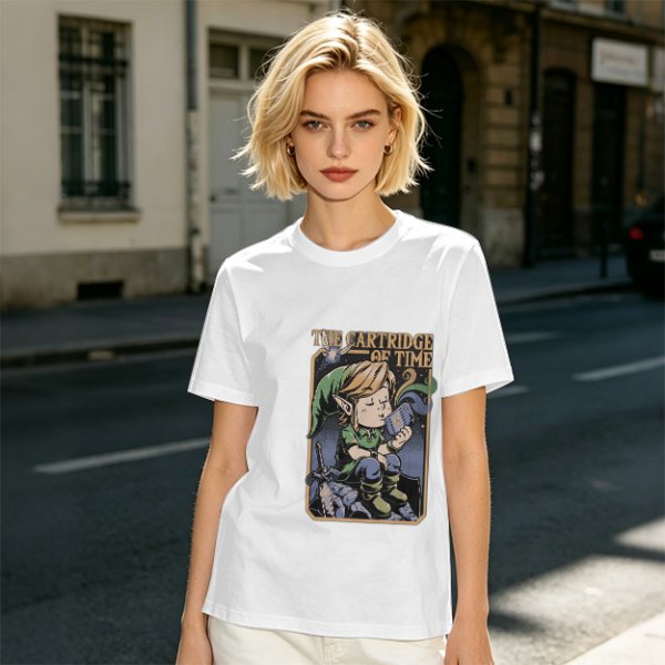 Olive t-shirt with The Cartridge of Time elf character print