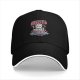 Black baseball cap with sailing cat graphic and 'Sailing in this sea of idiots' text