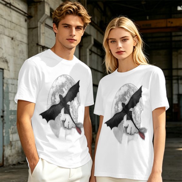 Olive T-Shirt Featuring Night Fury Dragon Flying In Front Of Full Moon