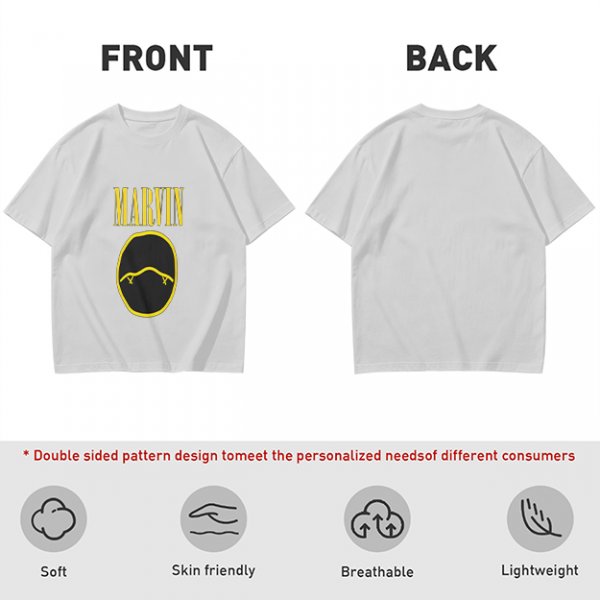 Olive T-Shirt with Marvin Text and Simple Face Graphic