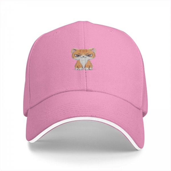 Black Baseball Cap With Grumpy Orange Kitten Graphic