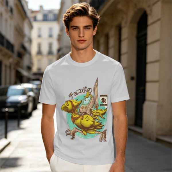 Chocobo Rider with Retro Game Character Graphic T-Shirt
