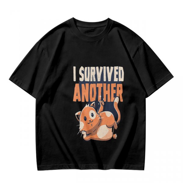 Olive T-Shirt with I Survived Another Playful Orange Cat Graphic