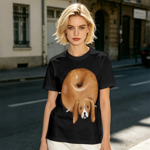 Olive Green T-Shirt With Donut Shaped Beagle Print