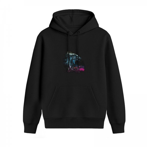 Black Hoodie With Abstract Cosmic Animal Graphic Print