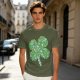 Olive Green T-Shirt With St. Patrick's Day Four-Leaf Clover Art
