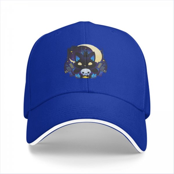 Black Baseball Cap With Night City Black Cat Crescent Moon Skull Art