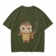 Olive T-Shirt With Cute Ice Cream Cone Holding Knife Print