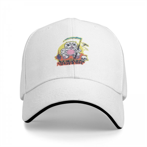 Black baseball cap with Reaper Kitty grim reaper cat graphic print
