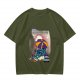 Olive T-shirt with Superhero Lounging Under Beach Umbrella Print