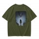 Olive T-Shirt With Dark Fantasy Silhouette Print Of Warrior And Winged Beast