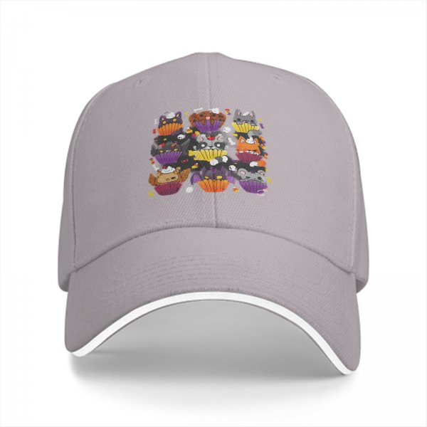 Black baseball cap with Halloween animal cupcake graphic design