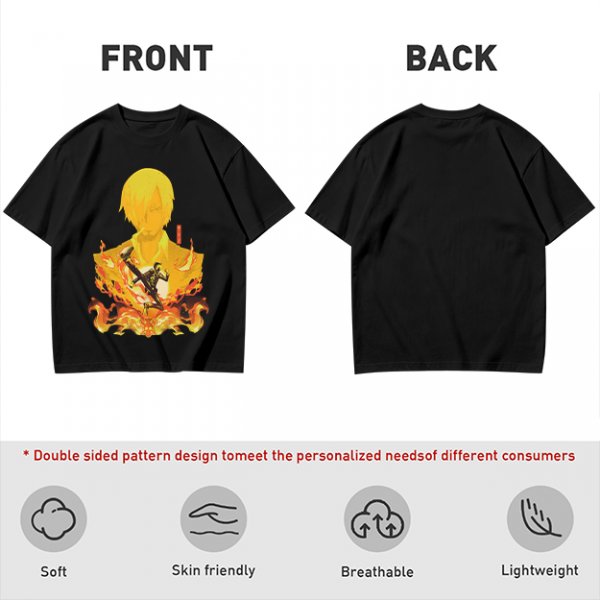 One Piece Sanji Fire Kick Graphic Olive T-Shirt