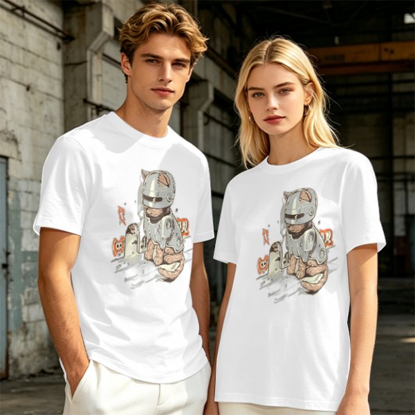 Olive Green T-Shirt With Cat In Robot Helmet Graphic Print