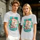 Olive T-Shirt with Cartoon Pirate Ship Blue Sea Cruise Print