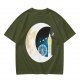 Olive T-Shirt with Crescent Moon London Skyline Flying Figures Print