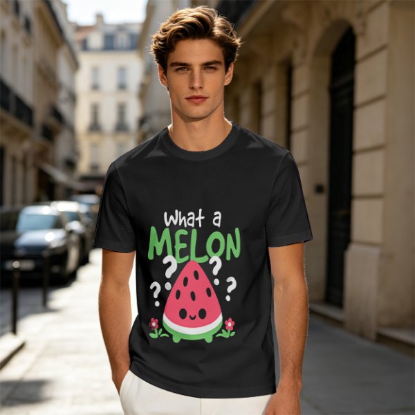 Olive T-Shirt With Cute Watermelon 'What A Melon' Graphic Design