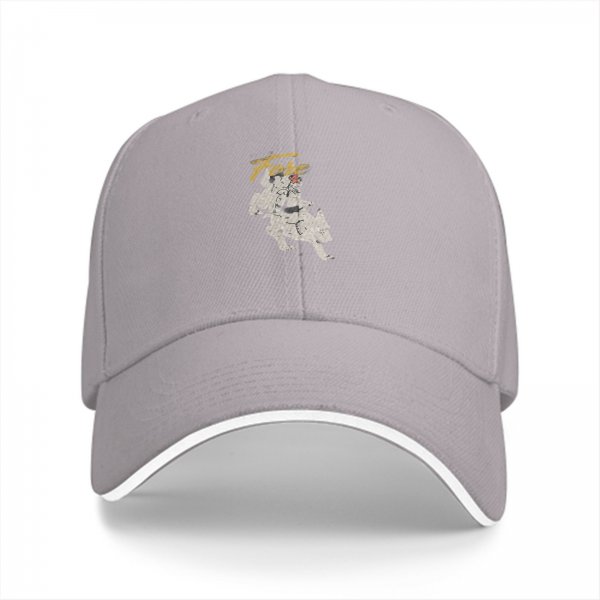 Black baseball cap with running dog graphic and gold text