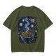 Olive t-shirt with starry night ramen bowl graphic