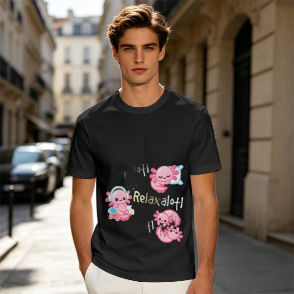 Olive T-Shirt With Cute Axolotl Relaxalotl Graphic Print