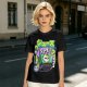 Olive T-shirt with spooky juice box graphic and playful skull art