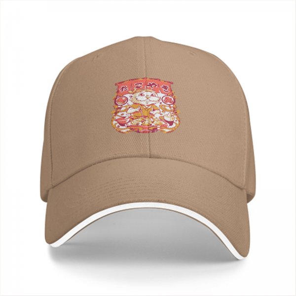 Black Baseball Cap with Cute Japanese Food Chef Character Graphic